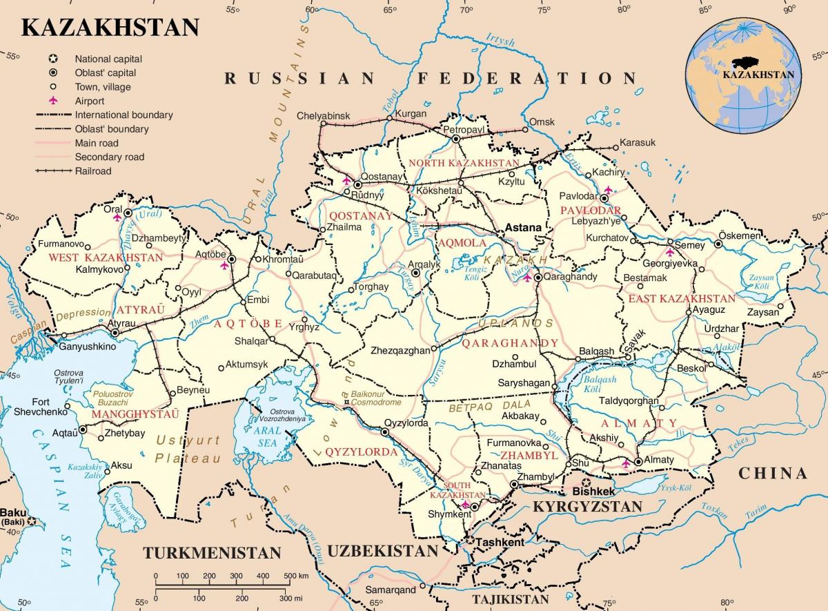 мапа на Казахстан политички